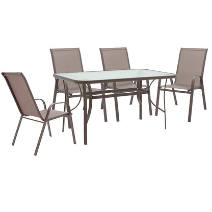 Dining set 5pcs Ensure-Calan metal-glass brown 140x80x70cm