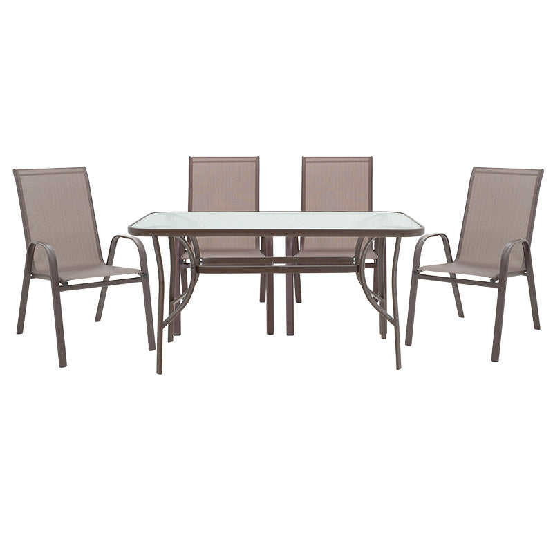 Dining set 5pcs Ensure-Calan pakoworld metal-glass brown 140x80x70cm