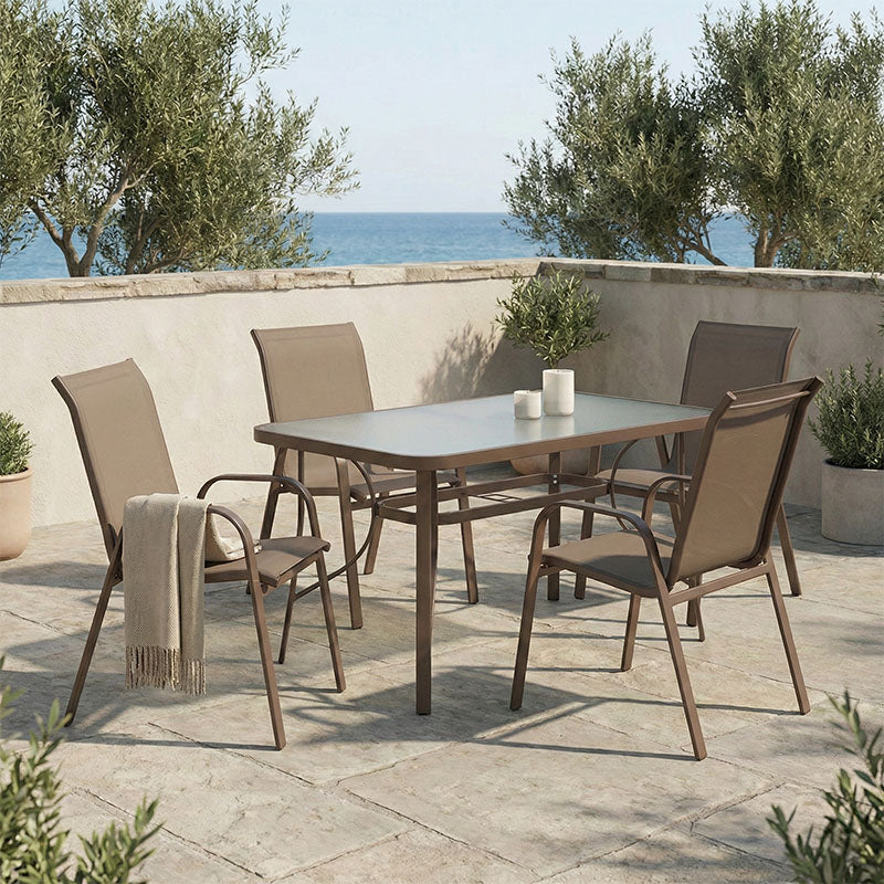 Dining set 5pcs Ensure-Calan metal-glass brown 140x80x70cm