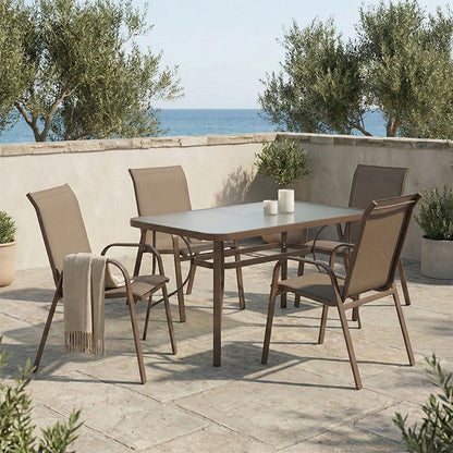 Dining set 5pcs Ensure-Calan metal-glass brown 140x80x70cm