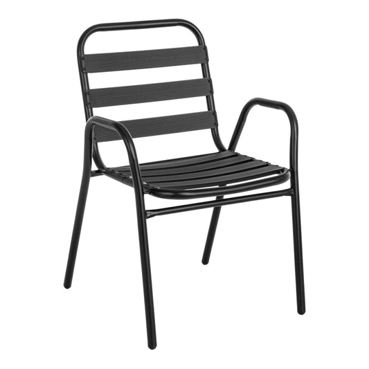 Armchair Sussie pakoworld stack black metal with aluminium slats 45x62x76cm