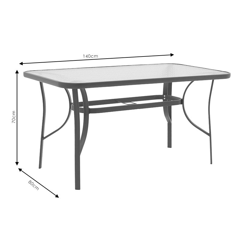 Table Ensure pakoworld anthracite metal-tempered glass 140x80x70cm