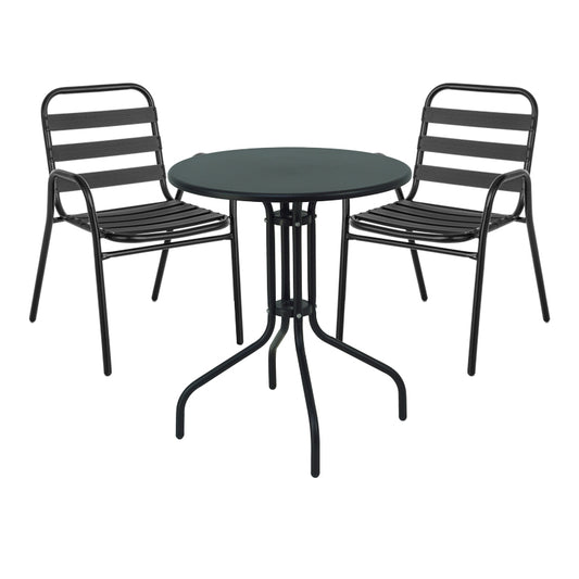 Dinning set Sussie-Vergo Ι pakoworld set of 3 black metal-aluminum D60x70cm