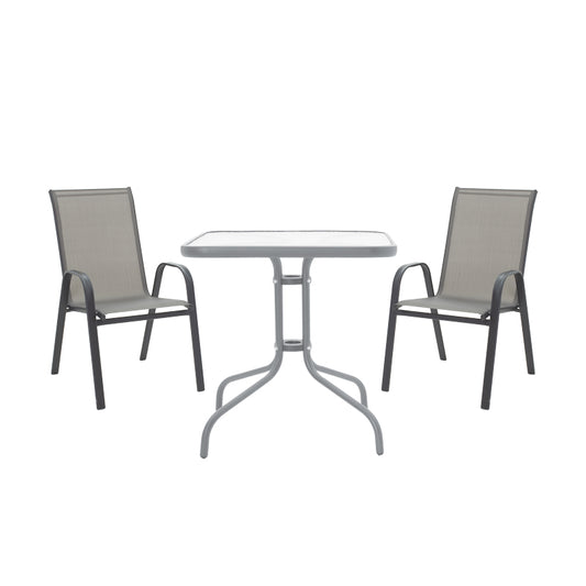 Dining set 3pcs Watson-Calan pakoworld metal black-textilene grey 80x80x70cm