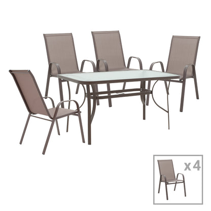 Dining table Calan-Ensure pakoworld set of 5 dark brown metal and tempered glass 120x70x70cm