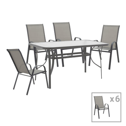 Dining table Calan-Ensure pakoworld set of 7 dark anthracite metal and anthracite textilene 140x80x70cm