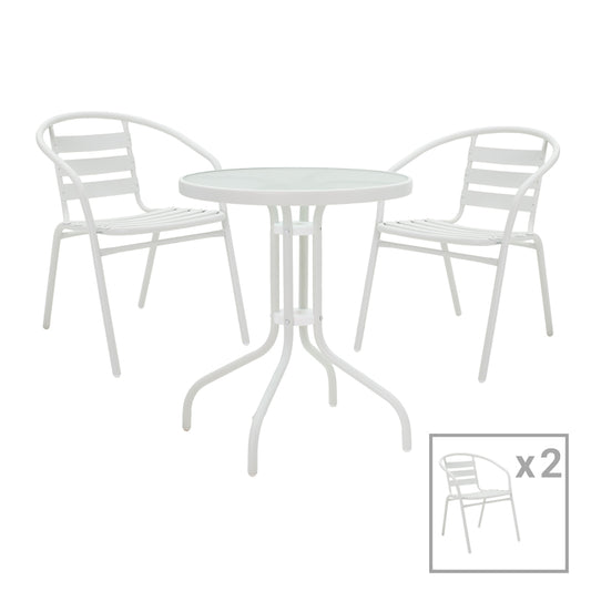 Tade-Watson pakoworld dining table set of 3 white metal D60x70cm