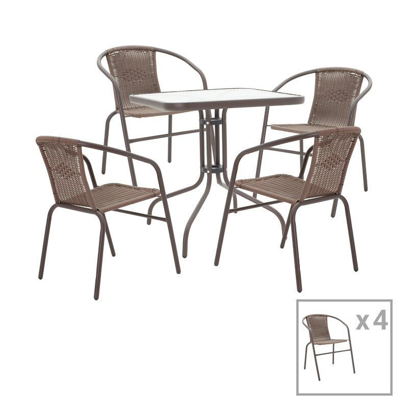 Obbi-Watson pakoworld dining table set of 5 brown metal-pe rattan 80x80x70cm