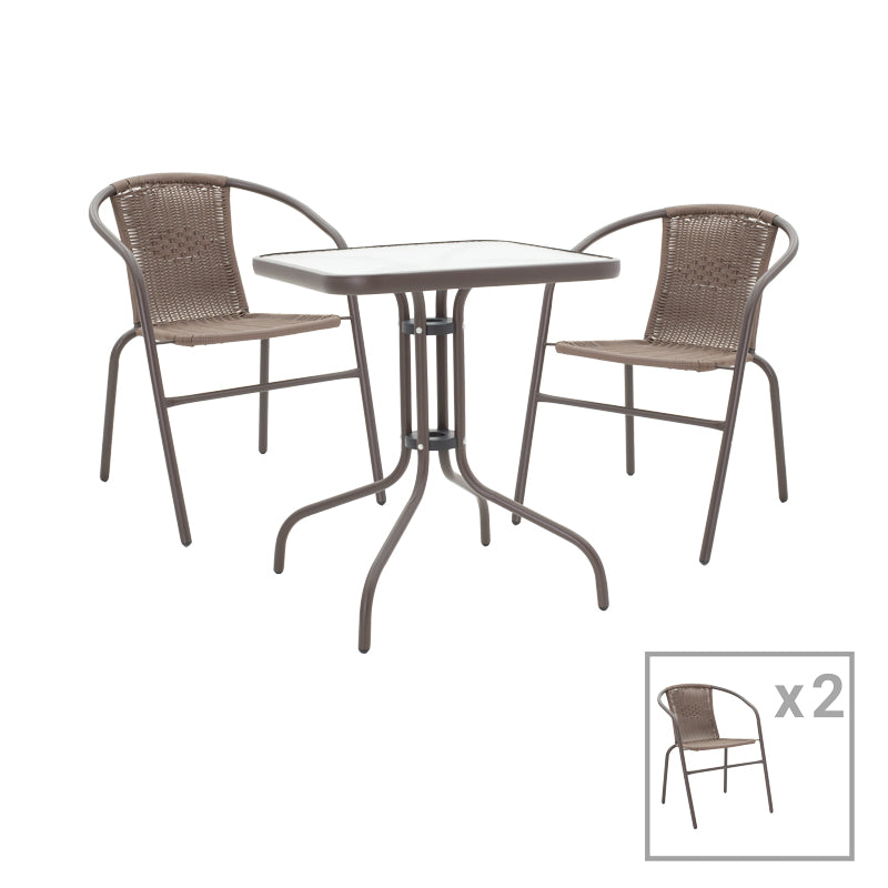 Obbi-Watson pakoworld dining table set of 3 brown metal-pe rattan60x60x70cm