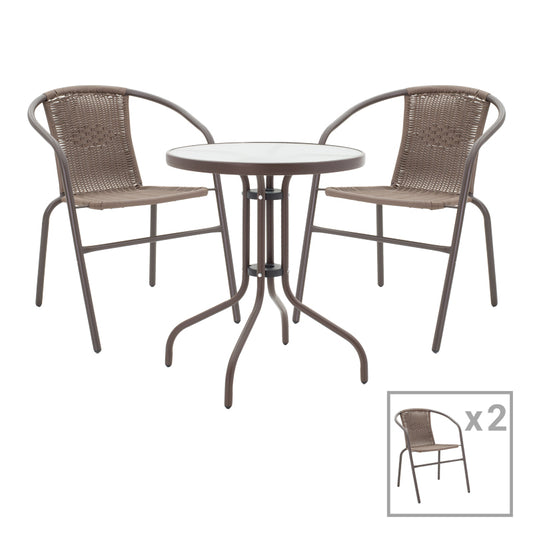 Obbi-Watson pakoworld dining table set of 3 brown metal-pe 60x60x70cm