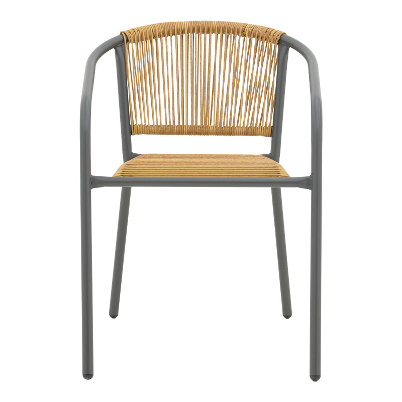 Lindaria pakoworld stackable metal armchair in dark grey color and pe rattan in natural color 54x63x74cm
