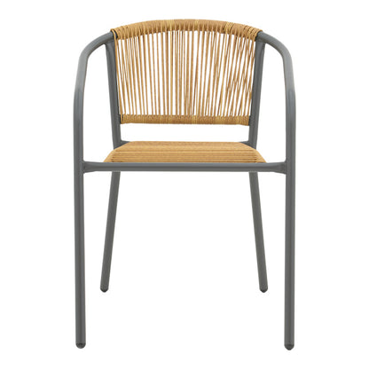 Lindaria pakoworld stackable metal armchair in dark grey color and pe rattan in natural color 54x63x74cm