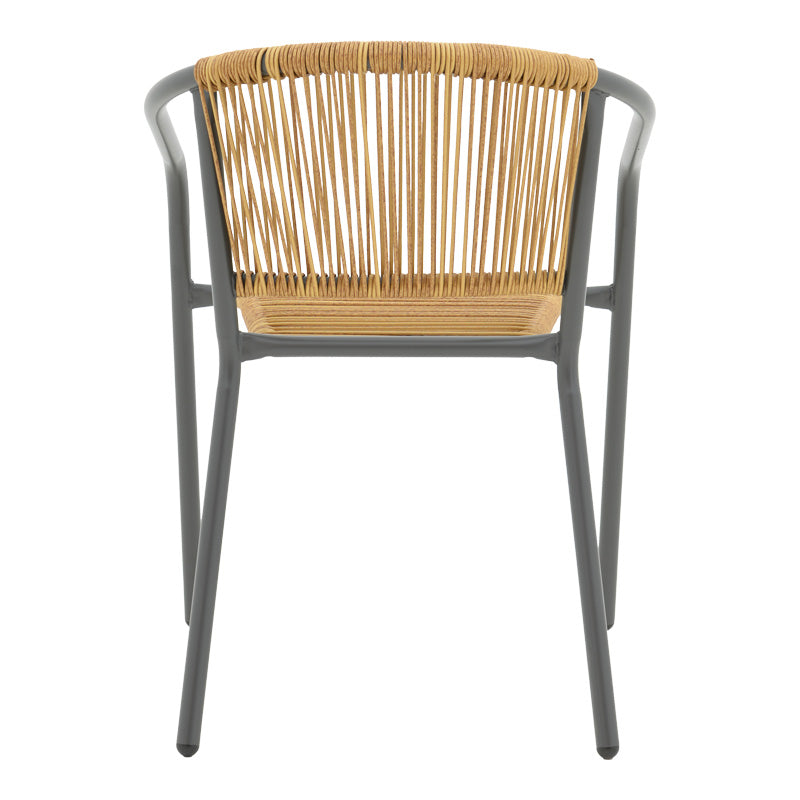 Lindaria pakoworld stackable metal armchair in dark grey color and pe rattan in natural color 54x63x74cm