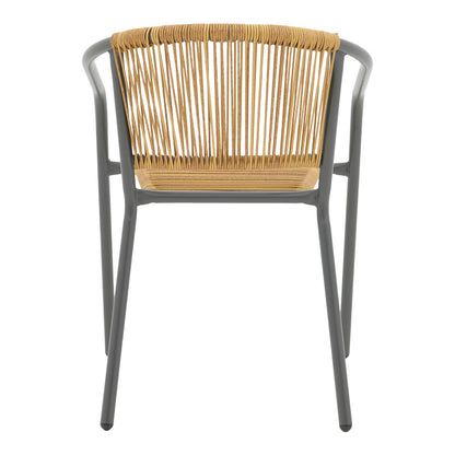 Lindaria pakoworld stackable metal armchair in dark grey color and pe rattan in natural color 54x63x74cm