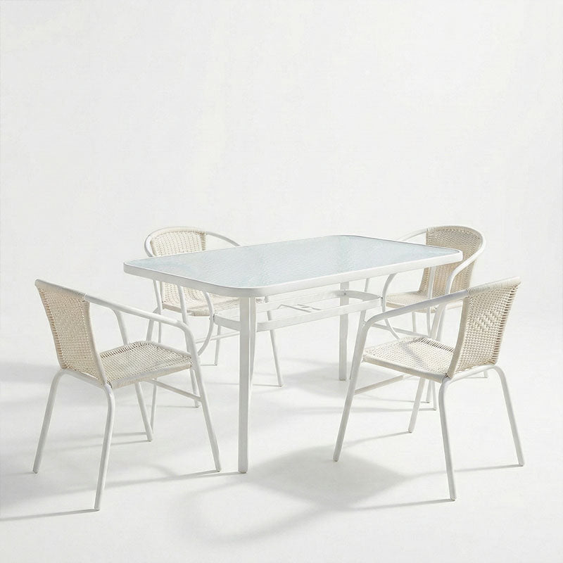 Dining table Obbi-Ensure 5pcs metal-glass in white color 120x70x70cm
