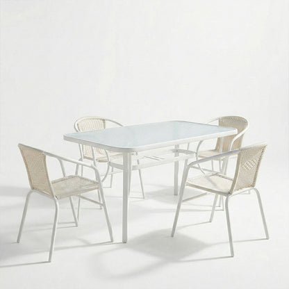 Dining table Obbi-Ensure 5pcs metal-glass in white color 120x70x70cm