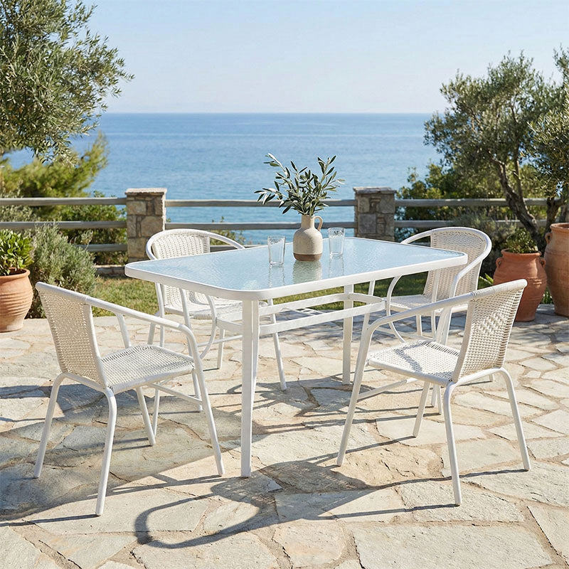 Dining table Obbi-Ensure 5pcs metal-glass in white color 120x70x70cm
