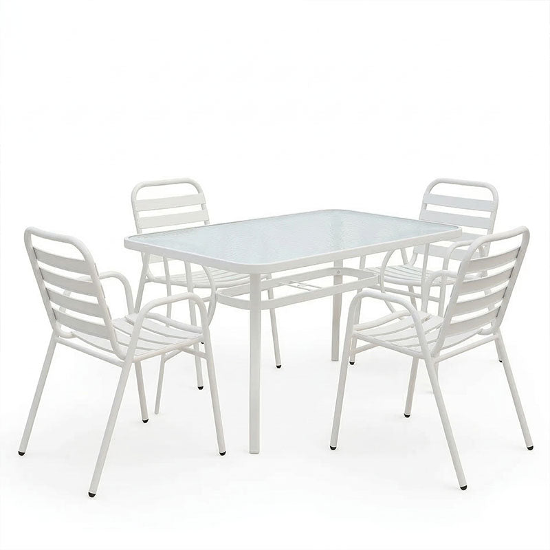 Dining table Sussie-Ensure 5pcs metal-glass in white color 120x70x70cm