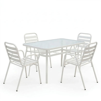 Dining table Sussie-Ensure 5pcs metal-glass in white color 120x70x70cm