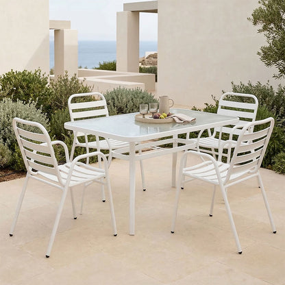 Dining table Sussie-Ensure 5pcs metal-glass in white color 120x70x70cm