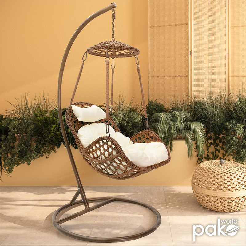 Margie pakoworld swing hanging metal-pp brown pillow-beige 100x100x195cm