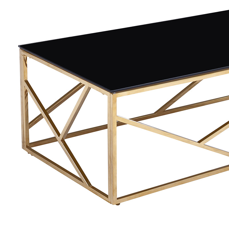 Coffee table Tabar pakoworld glass 8mm black-stainless steel golden 120x60x40cm