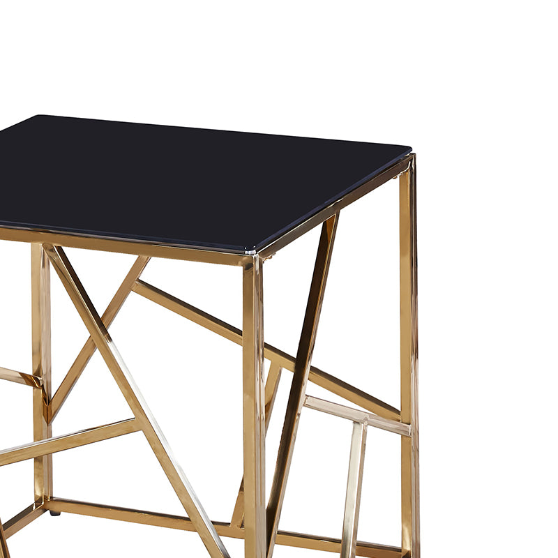 Side table Tabar pakoworld glass 8mm black-stainless steel golden 55x55x55cm