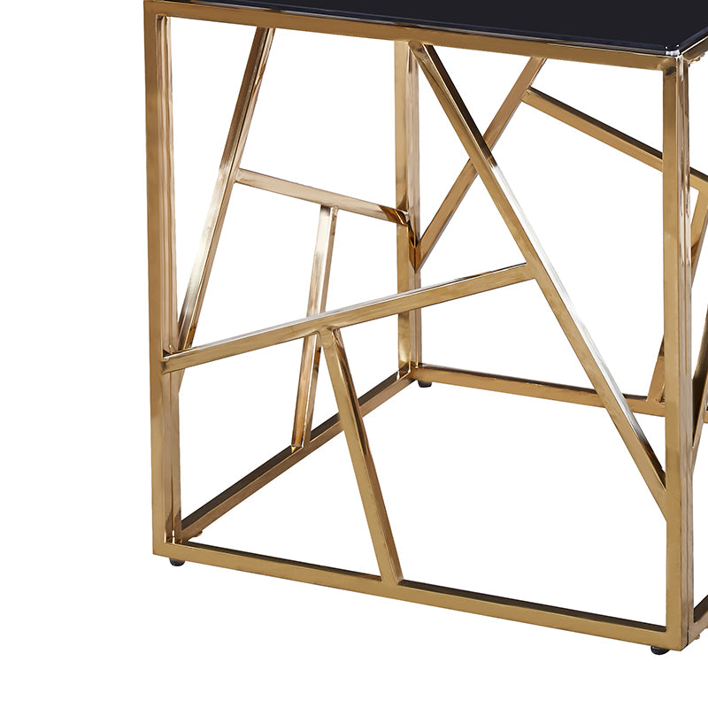 Side table Tabar pakoworld glass 8mm black-stainless steel golden 55x55x55cm