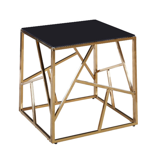 Side table Tabar pakoworld glass 8mm black-stainless steel golden 55x55x55cm