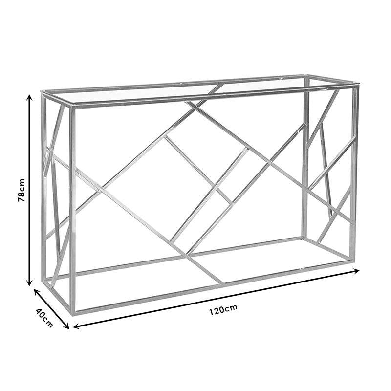 Console Mabs pakoworld silver stainless steel - glass 8mm 120x40x78cm