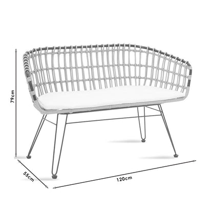 2-seater Naoki pakoworld sofa metal black-pe gray 120x55x79cm