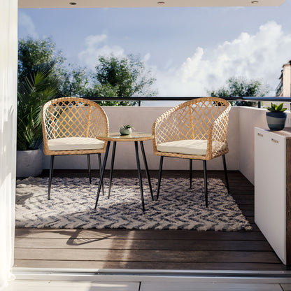 Naoki pakoworld lounge set of 3 pieces black metal and pe rattan in natural shade