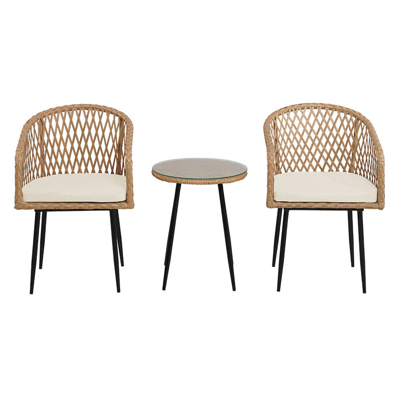 Naoki pakoworld lounge set of 3 pieces black metal and pe rattan in natural shade