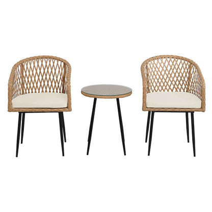 Naoki pakoworld lounge set of 3 pieces black metal and pe rattan in natural shade