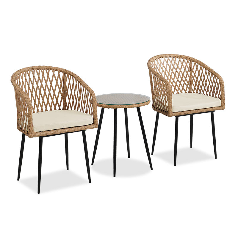 Naoki pakoworld lounge set of 3 pieces black metal and pe rattan in natural shade