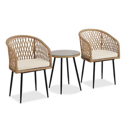 Naoki pakoworld lounge set of 3 pieces black metal and pe rattan in natural shade