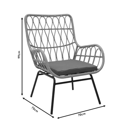 Armchair Naoki pakoworld metal black-pe natural-cushion grey