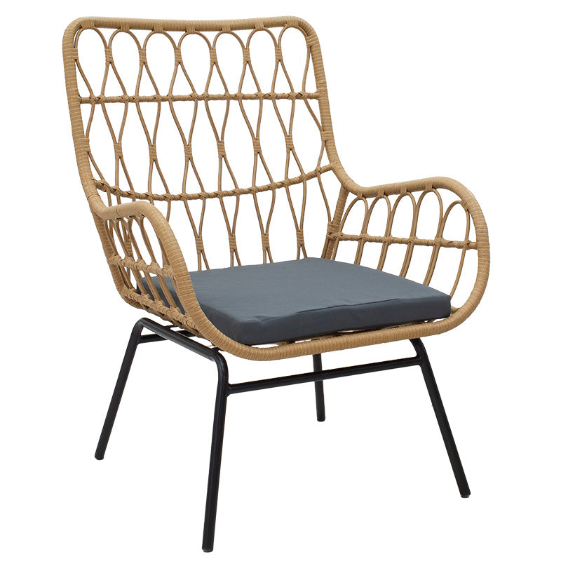 Armchair Naoki pakoworld metal black-pe natural-cushion grey