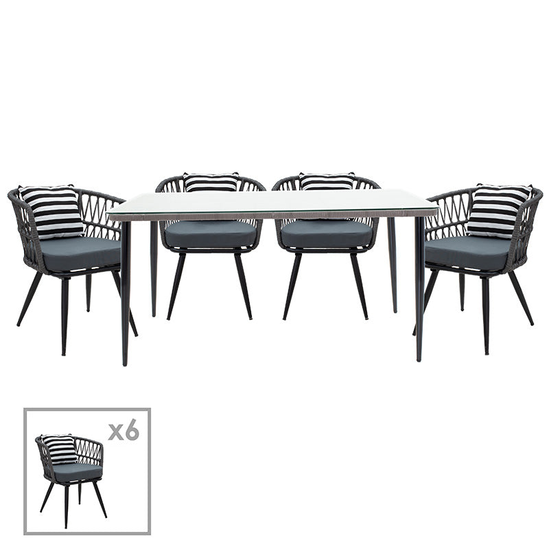 Naoki dining set 7pcs pakoworld pe gray-metal black