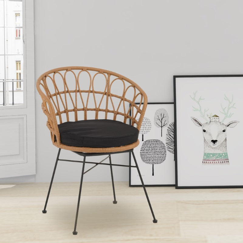 Armchair Felicia pakoworld rattan natural-metal black legs D60x81cm