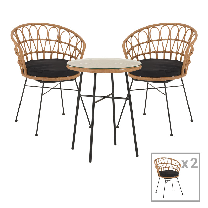 Dining table Felicia-Gaus pakoworld set of 3 pe rattan in natural shade-black metal Φ60x74cm