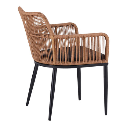Naoki Pakoworld Armchair pe rattan -metal in Natural Finish with Black Legs/Cushion 59x62.5x82cm