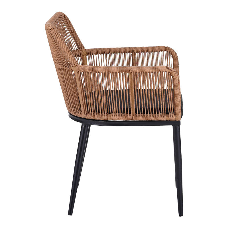Naoki Pakoworld Armchair pe rattan -metal in Natural Finish with Black Legs/Cushion 59x62.5x82cm