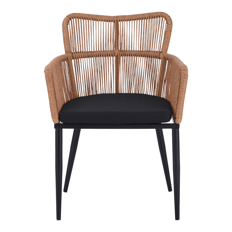Naoki Pakoworld Armchair pe rattan -metal in Natural Finish with Black Legs/Cushion 59x62.5x82cm