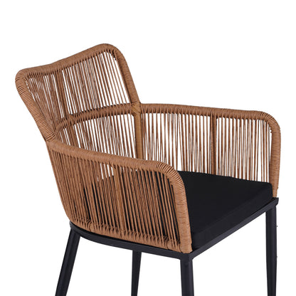 Naoki Pakoworld Armchair pe rattan -metal in Natural Finish with Black Legs/Cushion 59x62.5x82cm