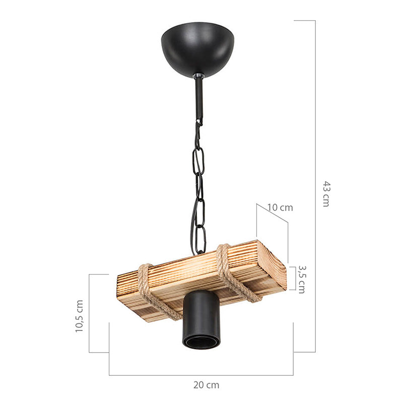 Ceiling light PWL-1027 pakoworld Ε27 metal black-natural 20x10x43cm