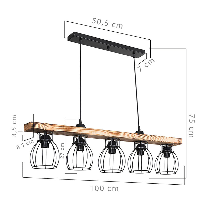 Ceiling light Jazzy Ε27 natural-black 100x8.5x27cm