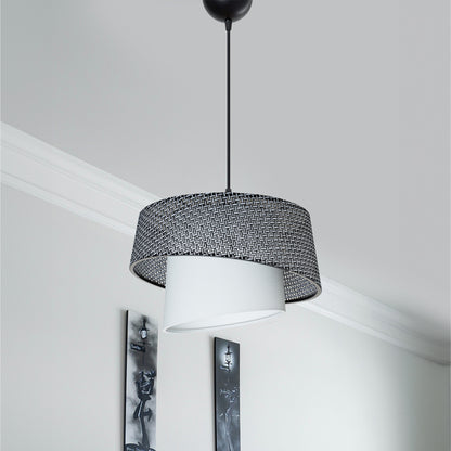 Single-light ceiling lamp Plexi pakoworld fabric in black and cream shade D34x65cm