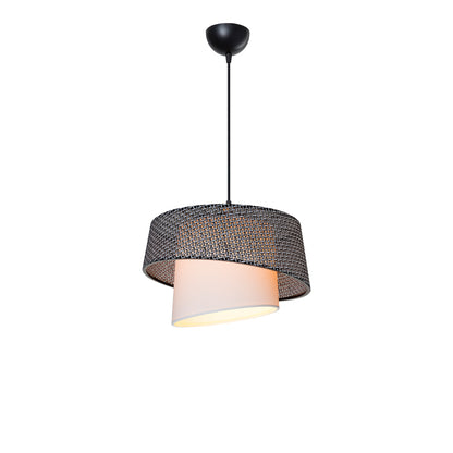 Single-light ceiling lamp Plexi pakoworld fabric in black and cream shade D34x65cm