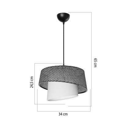 Single-light ceiling lamp Plexi pakoworld fabric in black and cream shade D34x65cm